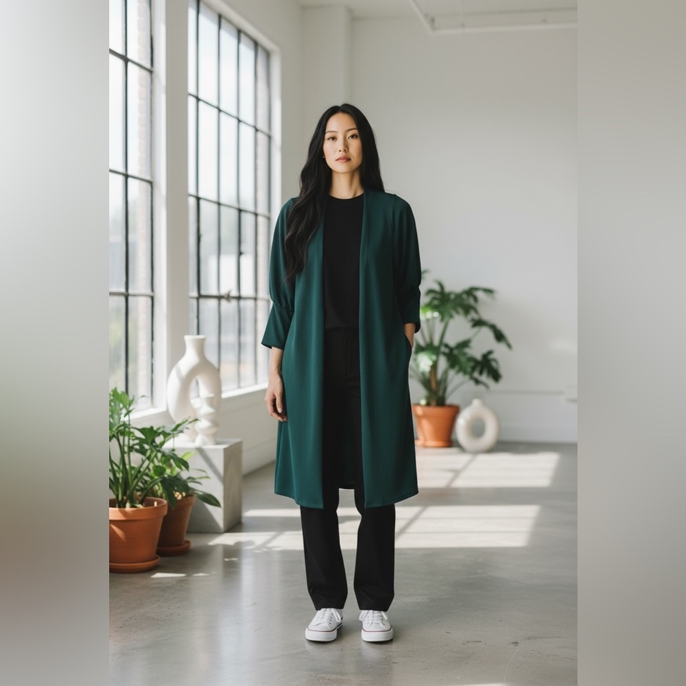 Olive Green Long Fall Cardigan Long Sleeves